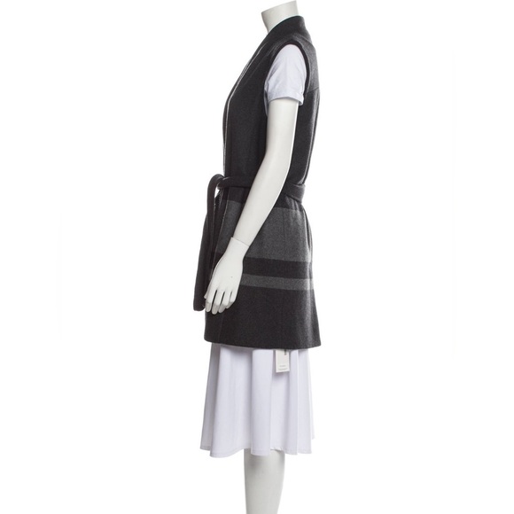 VINCE Blanket Stripe Long Vest Small Belted Gray Wool Blend Pockets Size M - Picture 5 of 11